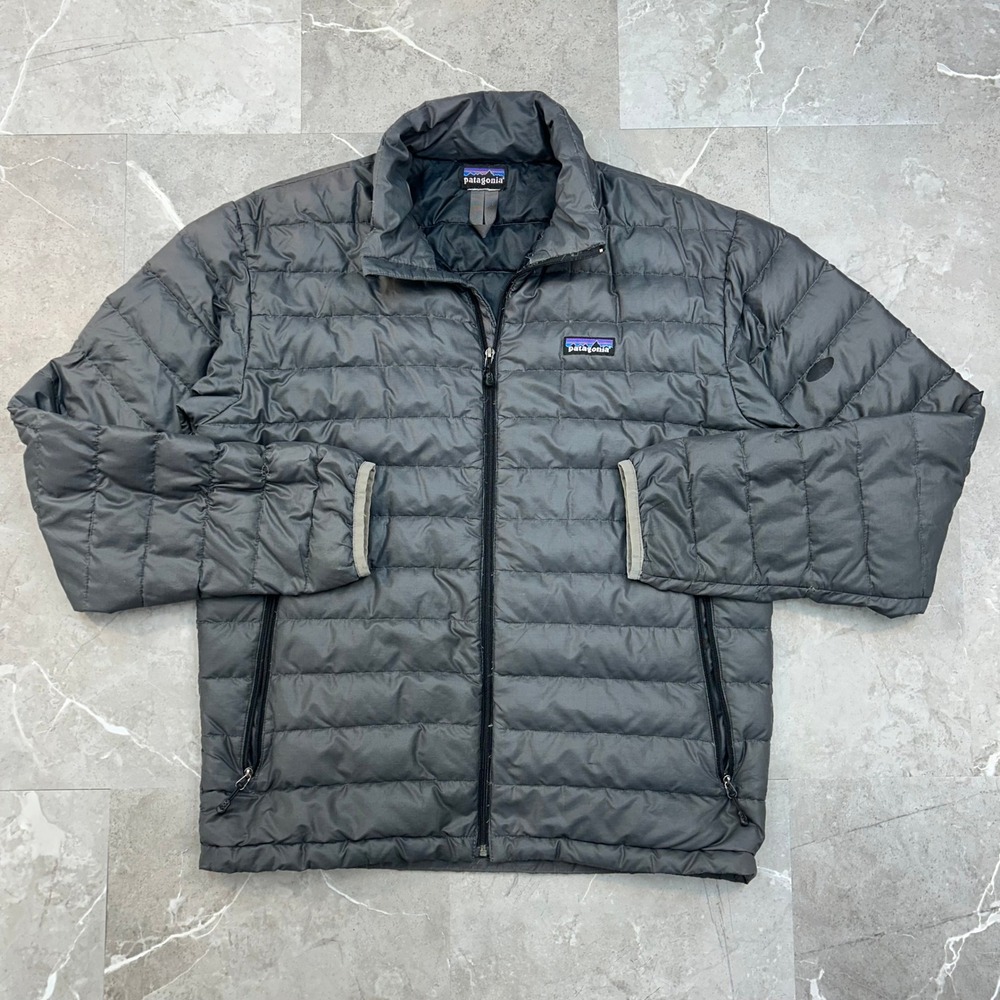 Patagonia Down Sweater Jacket Mens Small Forge Gray Puffer Distressed Gorpcore